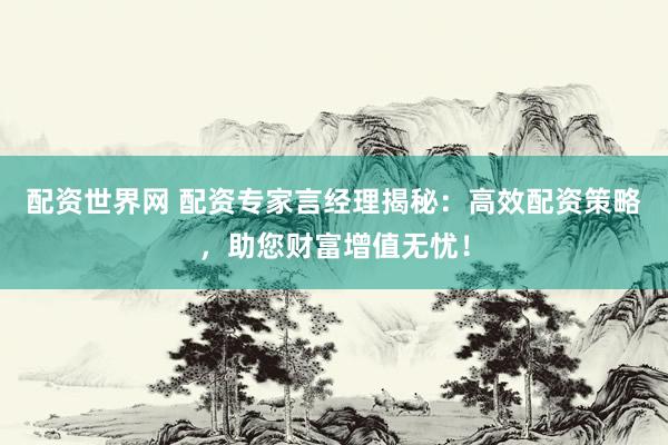 配資世界網 配資專家言經理揭秘：高效配資策略，助您財富增值無憂！