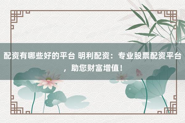 配資有哪些好的平臺 明利配資：專業股票配資平臺，助您財富增值！