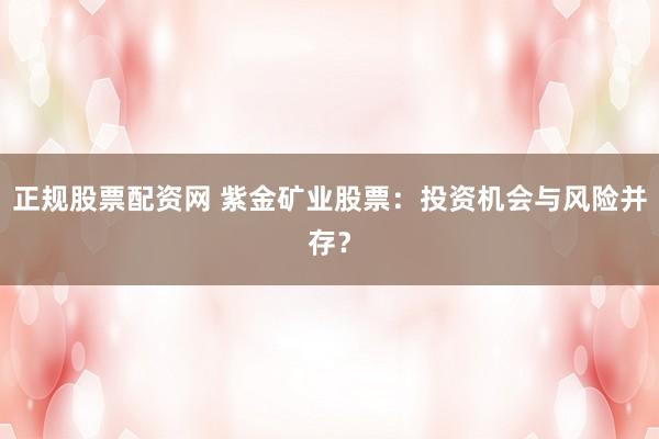 正規股票配資網 紫金礦業股票：投資機會與風險并存？
