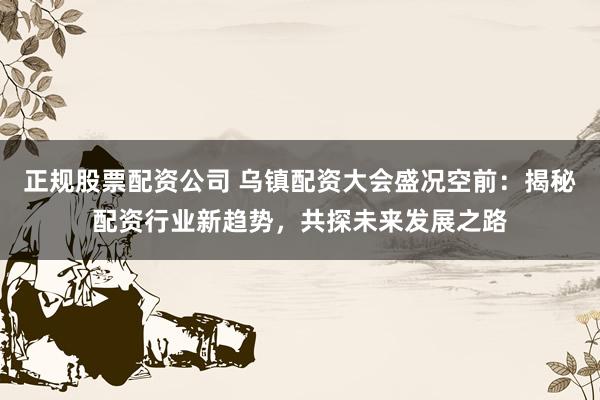 正規(guī)股票配資公司 烏鎮(zhèn)配資大會盛況空前：揭秘配資行業(yè)新趨勢，共探未來發(fā)展之路